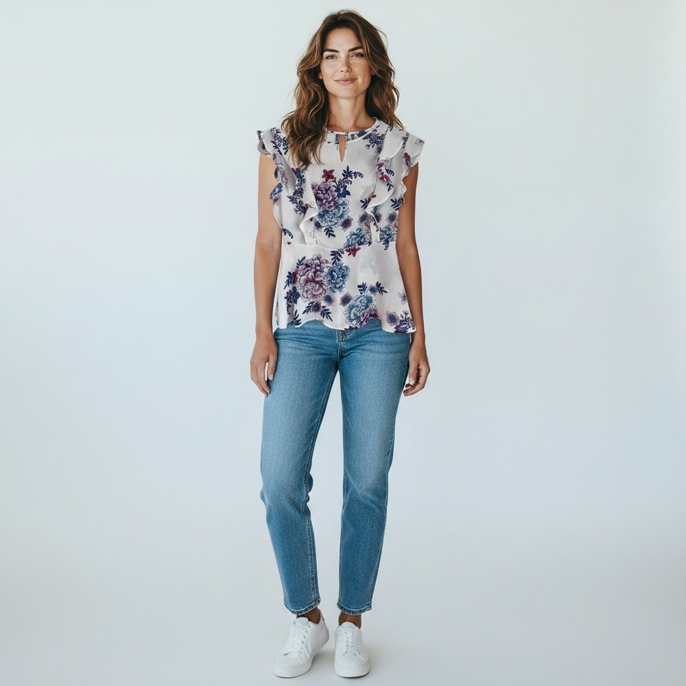 Monteau Floral Ruffle Sleeve top large